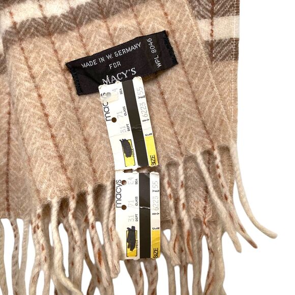 Macys NWT Vintage Wool Striped With Chevron Pattern Made In Germany Scarf Fringe - Picture 10 of 10